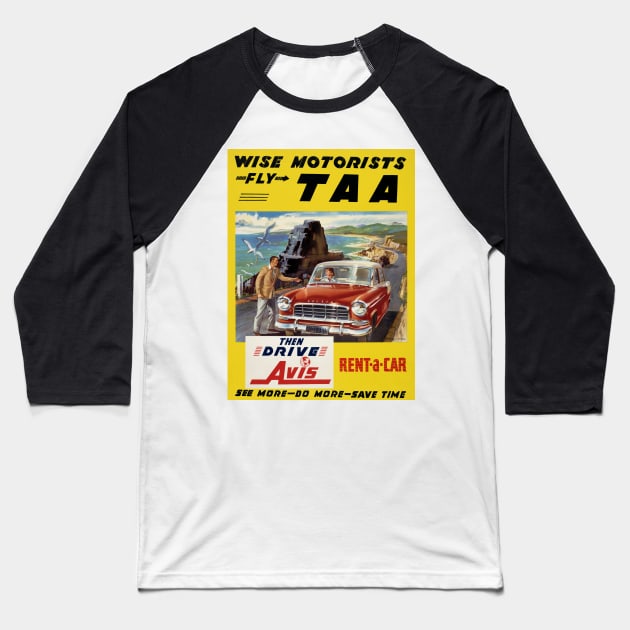 Vintage Travel Poster Wise Motorists Fly TAA Australia Baseball T-Shirt by vintagetreasure